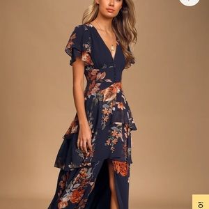 Lulu’s Midnight Mood Navy Floral Tiered Maxi Dress
